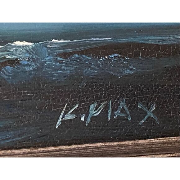 Framed K Maskell (Signed K Max) Sailing Ship Open Seas Painting 16” x 15” - Picture 4 of 6